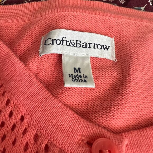 Croft & Barrow Coral Cardigan Sweater Fishnet Sweater size M coastal chic - Picture 3 of 15